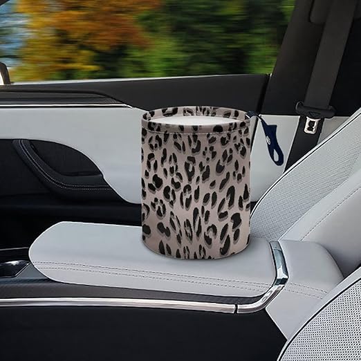 Leopard Print Trash Can for Car Car Garbage Can for Back Seat Leak Proof with Adjustable Buttons Car Accessories for Women Interior