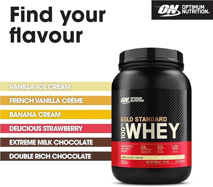 Optimum Nutrition Gold Standard 100% Whey Protein Powder, Vanilla Ice Cream, 2 Pound (Packaging May Vary)