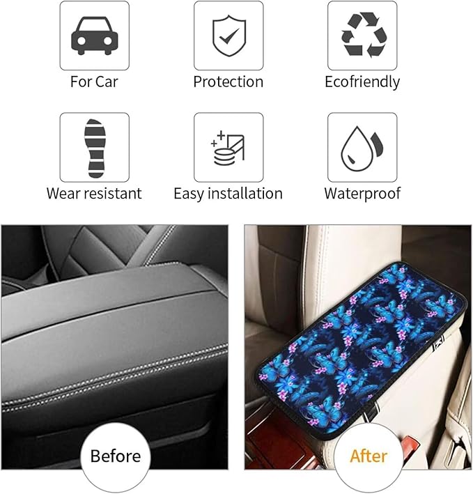 Butterflies Auto Center Console Armrest Cover Cushion Butterfly Arm Rest Seat Box Pad Protector Blue Pink Floral Car Decor Accessories