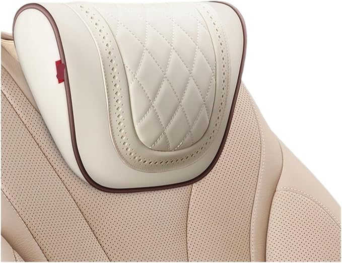 Car Headrest Neck Pillow Soft Leather Fit for Seat Back Support Lumbar Pillow Car Travel Rest Cushion Accessories(Beige-Neck 1PC)
