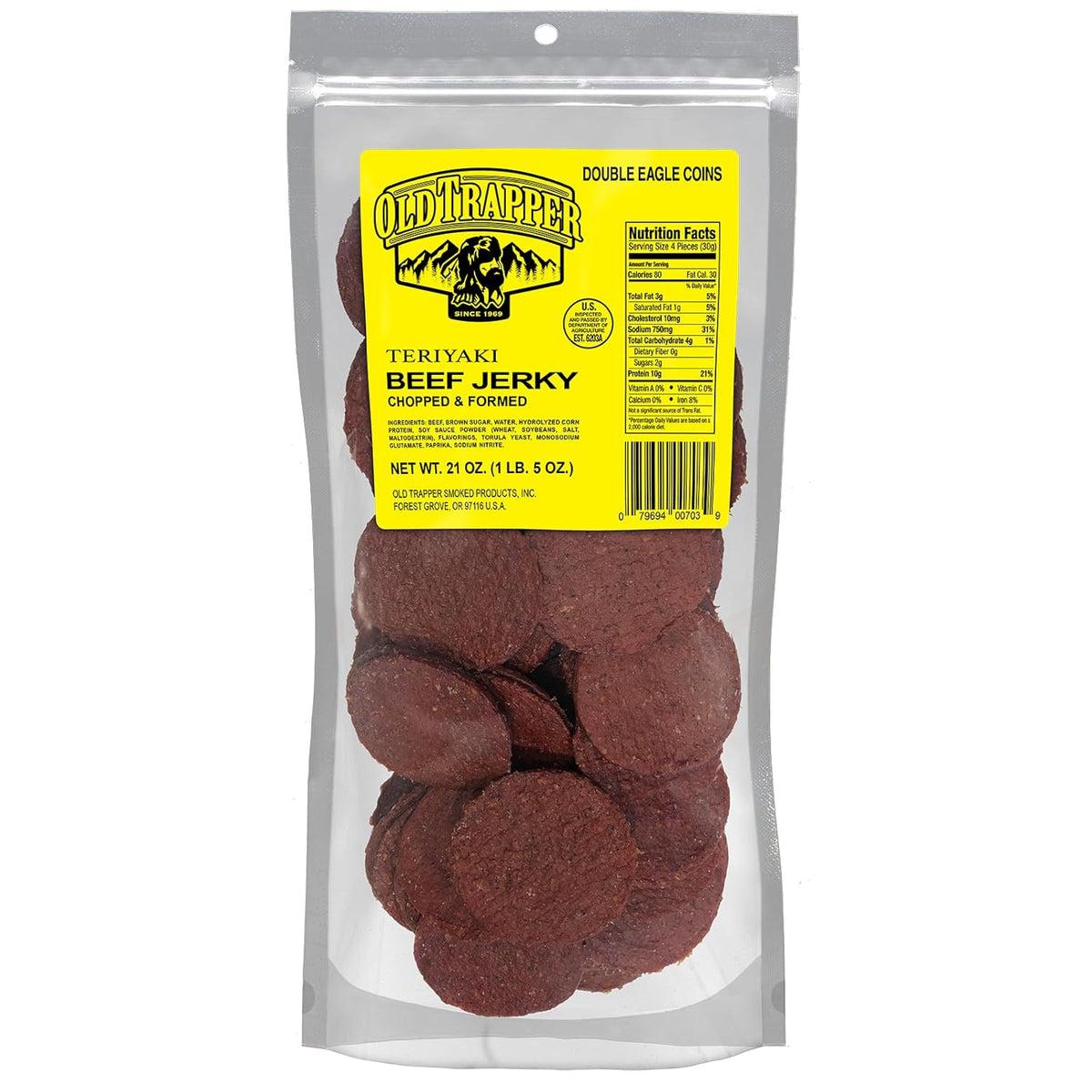 Old Trapper Double Eagle Beef Jerky, Old-Fashioned Flavor, 21 Ounce Package, Delicious Jerky Snacks, 10 Grams of Protein and 80 Calories per Serving (Pack of One)