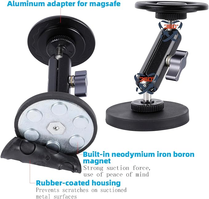 Gym Magnetic Phone Holder for MagSafe, Dual Magnetic Phone Mount for Gym Attach to Metal Surface, Compatible with iPhone 16 15 14 13 Pro Max MagSafe Case, 360° Adjustable, Perfect for Recording Video