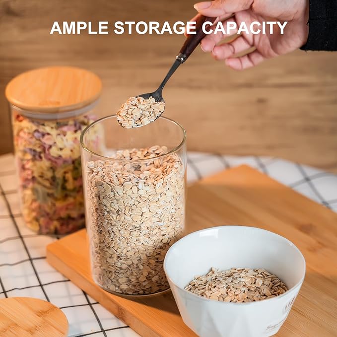 Liuruiyu 50oz Glass Food Storage Jars Set of 6,Glass Storage Containers Clear Glass Food Canister with Bamboo Lid Airtight For Serving Tea, Coffee, Flour, Sugar, Candy, Cookie, Spice and More (Round)