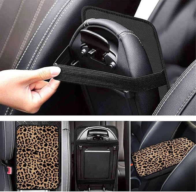 GLENLCWE Leopard Print Vehicle Center Console Armrest Cover Pad,Universal Fit Comfort Auto Center Console Cover for Most Vehicles Non Slip