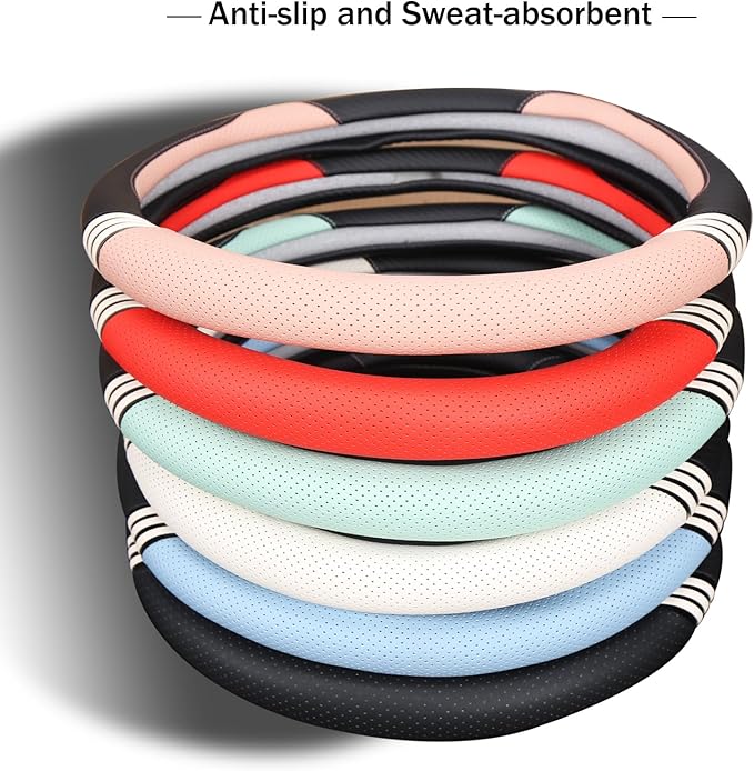 Cute Steering Wheel Cover D Shape for Women Men Breathable Universal 15 inch,Black