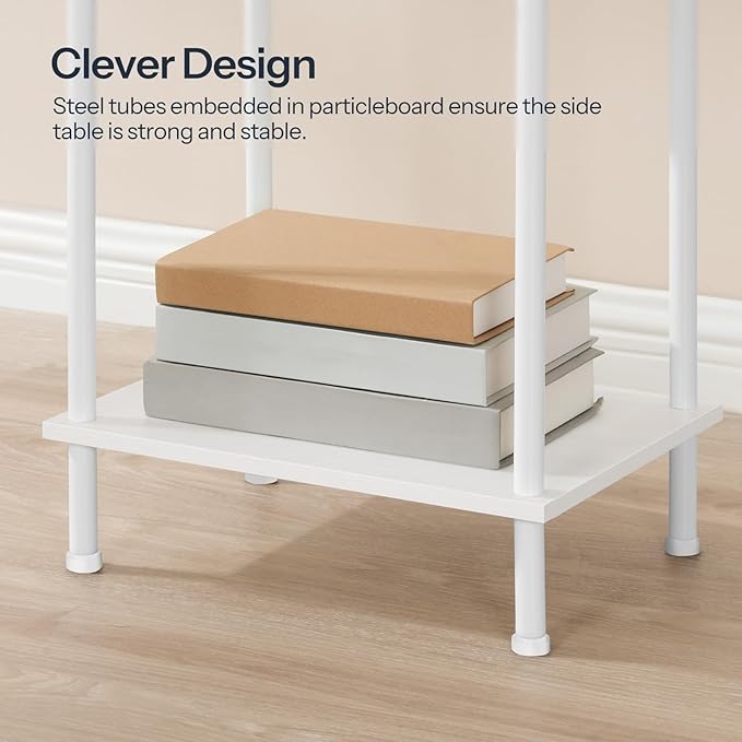 HOOBRO Side Table with Charging Station, Set of 2 End Tables with USB Port and Outlets, Nightstand with 2-Layer Storage Shelves for Small Spaces, Living Room, Bedroom, White WW09UBZP201