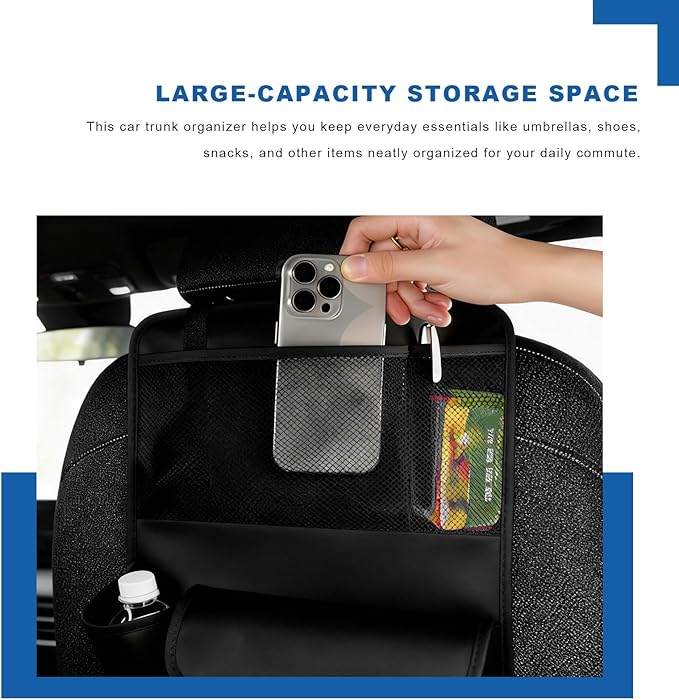 Car Trunk Organizer, Detachable Backseat Storage Bag Hanging Trunk Organizer with 4 Compartments, Large Capacity Seat Back Organization Interior Accessories for Car Truck SUV