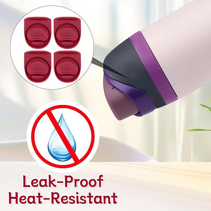 4 Pcs Replacement Rubber Seal Stopper Compatible with Owala FreeSip 16oz 32oz,Bottle Top Gasket Lid for Owala 16/19/24/32/40oz Seal Mouth Cap Silicone Stopper Part Insert Accessories(Wine Red)
