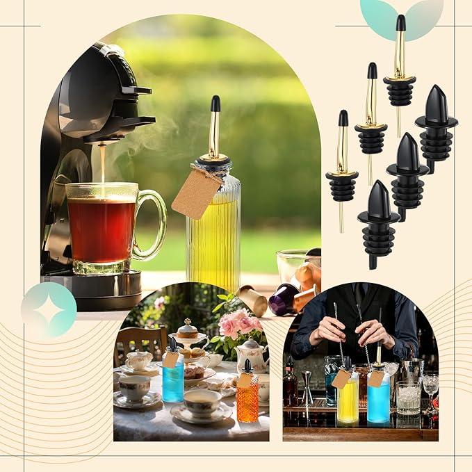 Baderke 12 Sets Coffee Syrup Dispenser Bottles Glass Syrup Dispenser Container with Pour Spout Dust Lids Labels Funnel Christmas Coffee Bar Accessories for Honey, Condiments, Olive Oil(Basic Style)