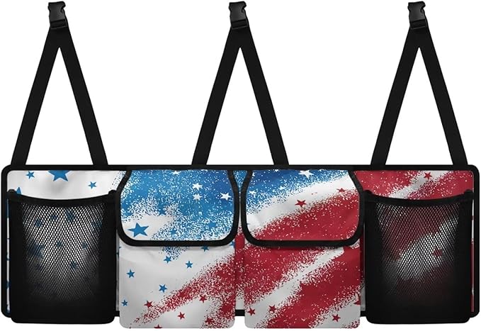 Car Trunk Organizer,Large Backseat Trunk Organizer,Collapsible Car Storage Bag,Auto Backseat Storage Bag Decoration for SUV/MPV/Truck,American Flag Star Stripes Patriotic