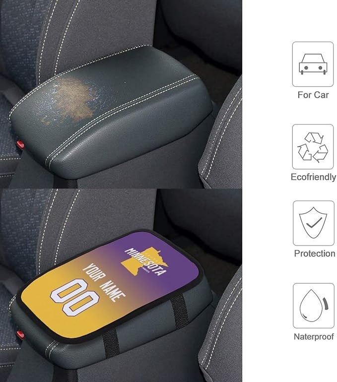 Custom Football Car Armrest Covers Universal Auto Center Console Pad Car handrail Box Cushion Personalized Add Name & Number Fans Gift Fit Suit for SUV Truck Sedan Van