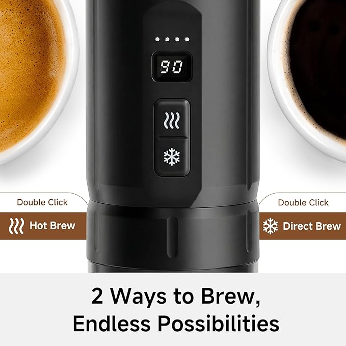 HIBREW H4C Classic - Portable Electric Espresso Maker, USB-C Rechargeable for Coffee Pods & Ground Coffee, Compact for Home and Travel (Black)
