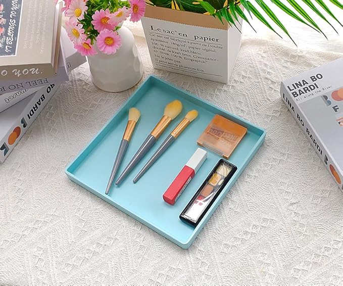 Small Square Serving Tray (9 inch), Durable Blue Tray for Desserts & Organization, Lightweight for Coffee, Drinks, Party, Seasoning, Perfume and Display.