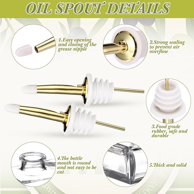 3 Sets Olive Oil Dispenser Bottles for Kitchen with Nozzles Funnel Labels Cooking Oil Dispenser 500ml Set for Kitchen Vinegar Coffee Syrup (Gold)