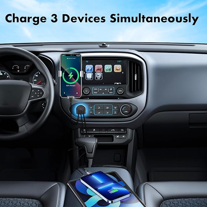 USB Car Charger, 24W 3 Ports Fast Car Charger Adapter, Compatible w/iPhone 15/14/13/12/11, Samsung Galaxy S24 Ultra/S23, Cigarette Lighter USB Chargers, Not Compatible w/Quick Charge