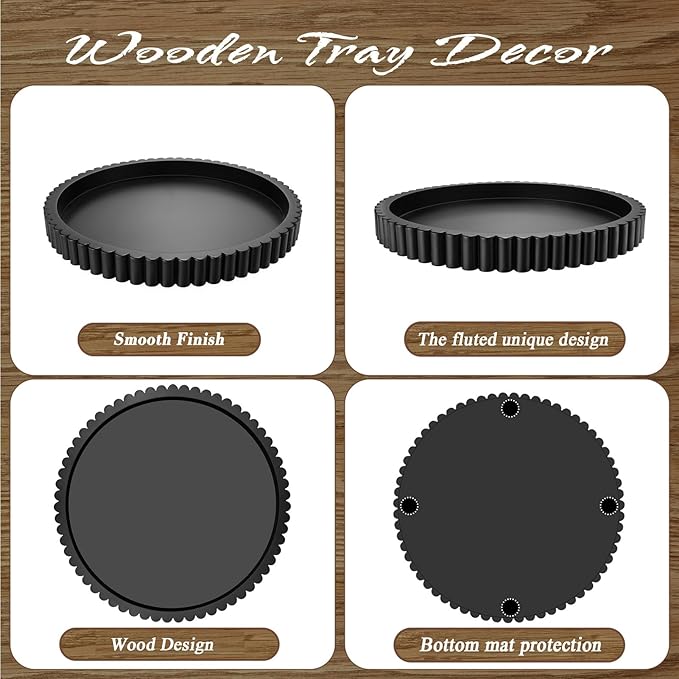 Handmade 12in Decorative Tray for Coffee Table Tray Decor, Black Wooden Decorative Round Tray for Kitchen, Living Room, Home Decor