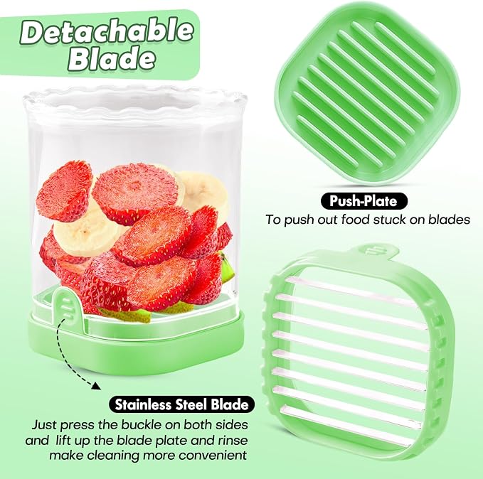 Creative Strawberry & Fruit Slicer - Detachable Cutter with Push Plate (Fluorescent Green)