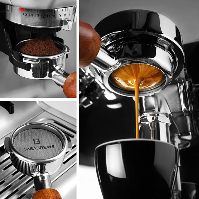 Casabrews 58mm Bottomless Portafilter with 3 Ears, Professional Espresso Portafilter with Filter Basket and Puck Screen, Compatible with CASABREWS Ultra, 5700 Series, 4700Gense and Neutron Pro