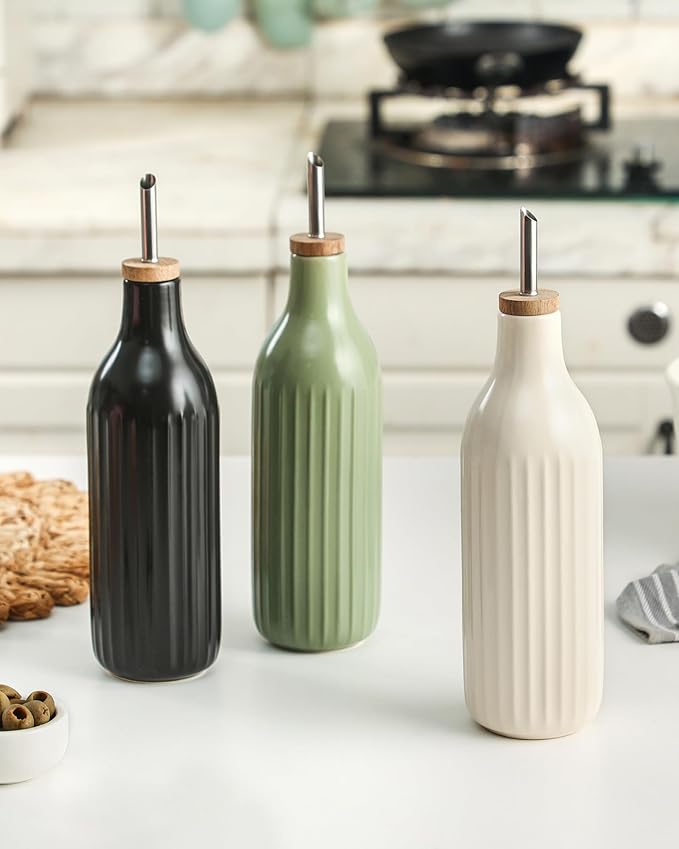 FE FUN ELEMENTS Olive Oil Dispenser Bottle, 19 oz Oil Dispenser for Kitchen and Vinegar Dispenser Bottle, Suitable for Vinegar, Coffee Syrups & Other Liquids, White Set of 2