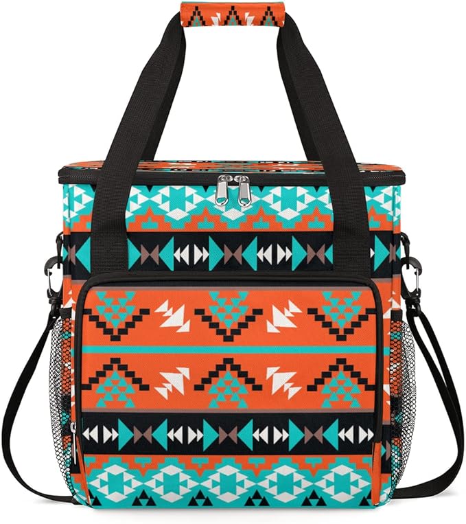Ethnic Geometric Boho Coffee Maker Carring Bag Travel Storage Tote Bag Compatible with Keurig K-Mini or K-Mini Plus Portable Single Serve Coffee Brewer Case with Pockets for K-cup Pods