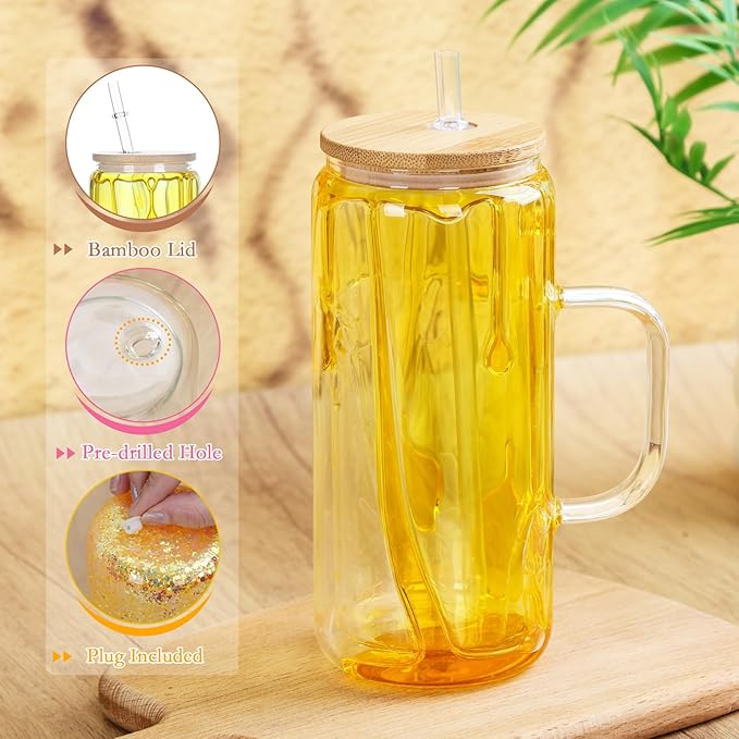 20 Oz Glass Snow Globe Tumbler with Handle, 6 Pack Pre-Drilled Double Wall Snowglobe Cup Coffee Mug for DIY Glitter Snow Globe, Outside 20 Oz Inside 16 Oz