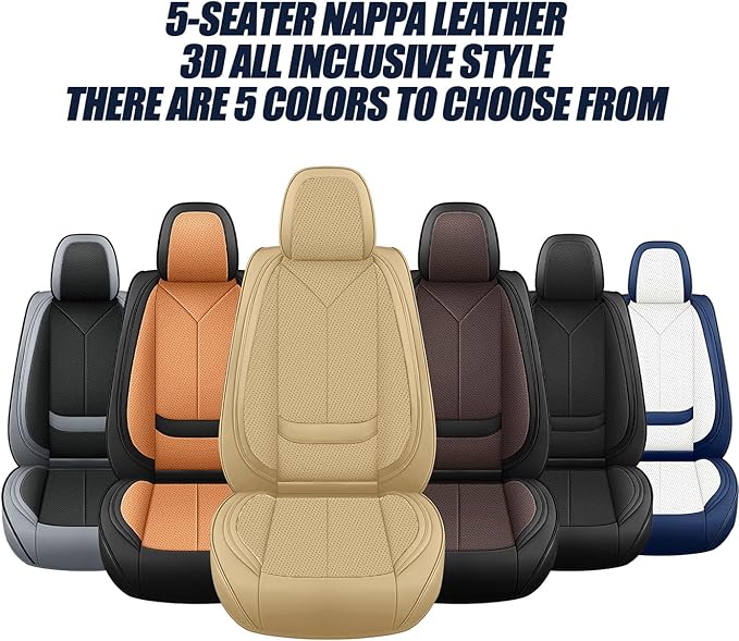 Universal Waterproof Nappa Leather Car Seat Covers - Full Set Protects & Keeps Front Rear Seats Clean - Comfortable & Fashionable Bucket Seat Protector Fits Most Cars, SUVs, Sedans -Beige