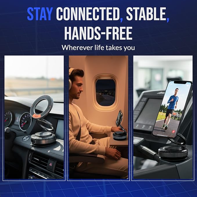 Magnetic Car Phone Holder Heavy Duty Zinc Alloy, 360° Rotation, Magsafe Strong Magnetic Suction Phone Mount, Easy One-Hand Operation, for Home, Office, Traveling, Compatible to All Smartphones