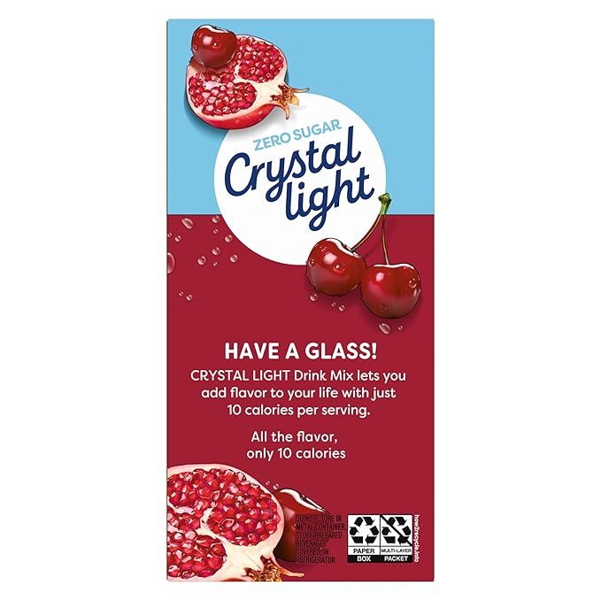 Crystal Light Zero Sugar Cherry Pomegranate Drink Mix, Naturally Flavored Powdered Beverage Packets, Low Calorie Water Flavoring for Pitchers, 10 Quarts per Box, 2.2 Oz (Pack of 12)