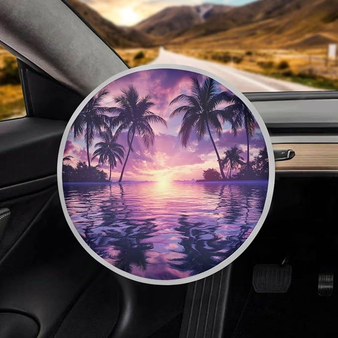 Palm Tree Print Steering Wheel Shade Cover for Women Fashion Universal Steering Wheel Cover 17 Inch Heat Resistant Car Rudder Sun Block Gift for Birthday