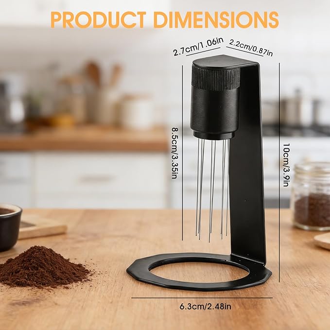 WDT Tool Espresso Distributor with Magnetic Stand, Upgraded 8 Needles 0.4mm Espresso Stirrer, Professional Espresso Distribution Tool for Espresso Machine Accessories, Black
