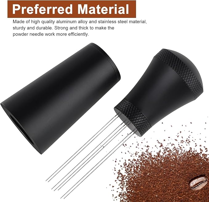 Espresso Coffee Stirrer Tool, WDT Distribution Tool with 7 Fine Stainless Steel Needles 0.3mm, Coffee Tamper Accessories with Ergonomic Handle & Aluminum Base for Home & Coffee Shop