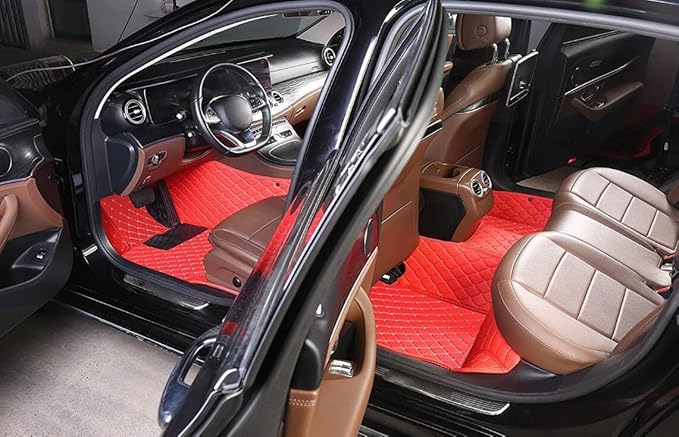 Custome Car Mats Accessories All Weather Floor mats Compatible with Automotive Floor Mats Passenger car mats (red Beige)