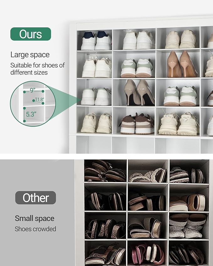Hzuaneri Shoe Storage Cabinet, 48 Pairs Free Standing Closet Organizer, 9 inch Widened Cell Wood Shoe Organizer, 12 Tiers Vertical Space Saving Shoe Rack for Entryway, Cloakroom, White SR39603X