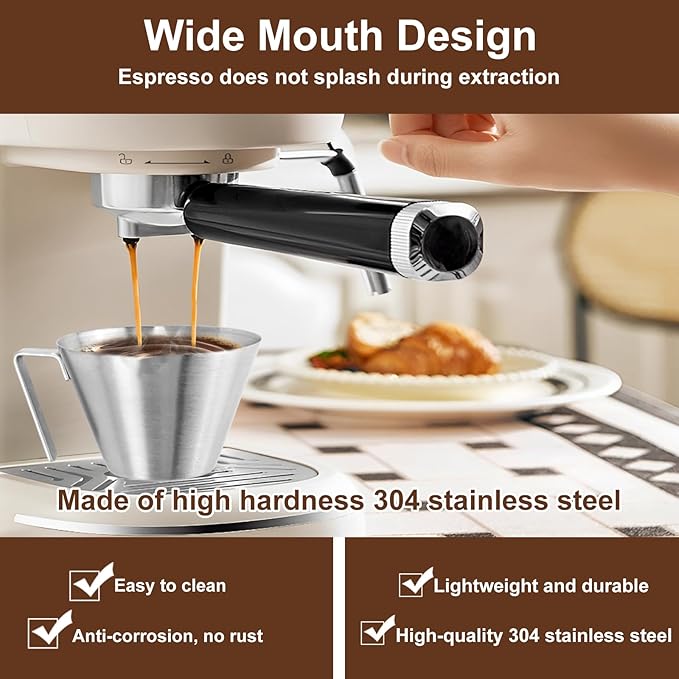 WCHOSOZH 2Pcs Espresso Cups with Handle, 3.4OZ/100ML Espresso Accessories, Stainless Steel Spout Measuring Cup with Scale, Espresso Pouring Cup with V-Shaped Mouth (Double V-Deep Mouth - Silver)