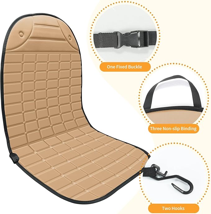 2-Pack Seat Cushion - Comfortable Winter Seat Cushion with Adjustable Buckle for Full Back and Seat (Khaki)