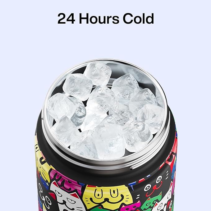 ENCOOL Insulated Water Bottle with Straw Stainless Steel Water Bottle, Leak-Proof, BPA-Free, Double Wall Vacuum Keeps Cold for 24 Hours for Sports, Travel, School (26 oz, Cat Pattern)