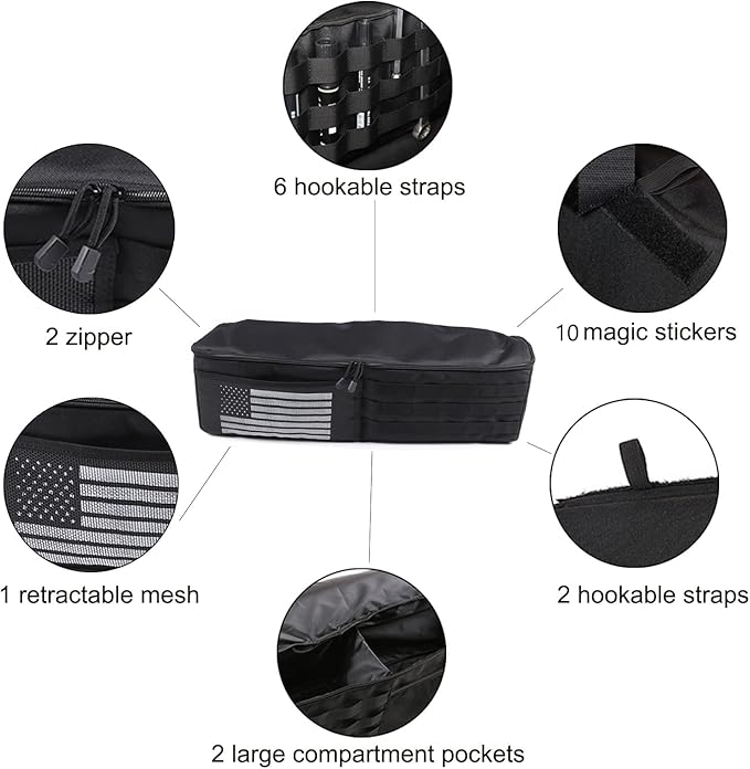 Aunginsy 1PCS Trunk Organizer Compatible with Toyota FJ Cruiser 2007-2021+, Car Left Side Trunk Storage Bag Backseat Hanging Storage Multi-Compartment Space Saving Accessories, With USA Flag Pattern