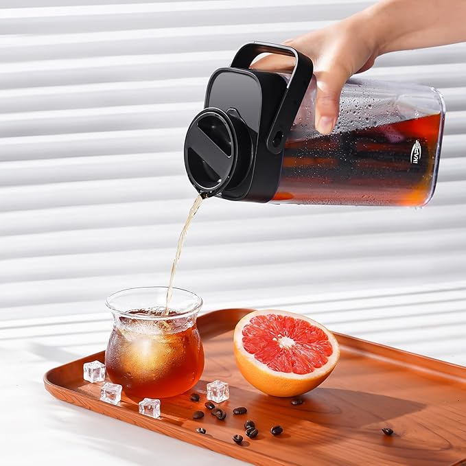 IKAPE 33.8oz Cold Brew Coffee Maker with Removable Filter, Leak-proof Spout for Iced Coffee, Tea & Flavored Drinks, Space Saving Tritan Pitcher