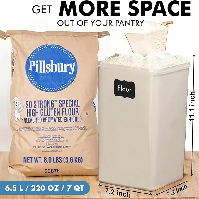 WHITE FEATHER SUPPLIES 2 PC [7 Qt / 6.5L / 220 Oz] Large Food Storage Containers with Lids Airtight - BPA Free Clear Plastic Kitchen and Pantry Storage Containers for Cereal, Flour, Sugar, Rice