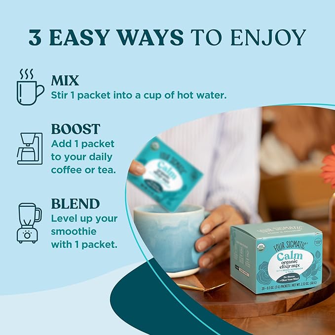 Four Sigmatic Reishi Mushroom Elixir | Coffee Alternative with Organic Reishi Mushroom Powder, Tulsi, Rose Hips & Mint | Support Stress & Sleep | Decaf, Vegan, Gluten-Free & Keto | 20 Packets