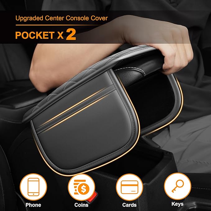 Car Center Console Cover Fit for Mazda CX-5 - Upgraded Faux Leather Armrest Cushion with 2 Storage Pockets - Waterproof & Durable Armrest Protector for Car (Gray & Whiteline)