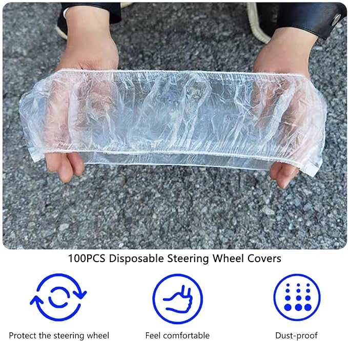 100PCS Disposable Steering Wheel Covers, Clear Plastic Steering Wheel Cover Protector Elastic for Universal Fit, Protects Against Scratches & Scuffs – Car Accessories