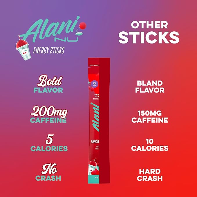 Alani Nu CHERRY SLUSH, Energy Sticks Drink Powder, 200mg Caffeine, Pre Workout Performance with Antioxidants, On-The-Go Drink Mix, Biotin, B Vitamins, Zero Sugar, 5 Calories, 10 Pack