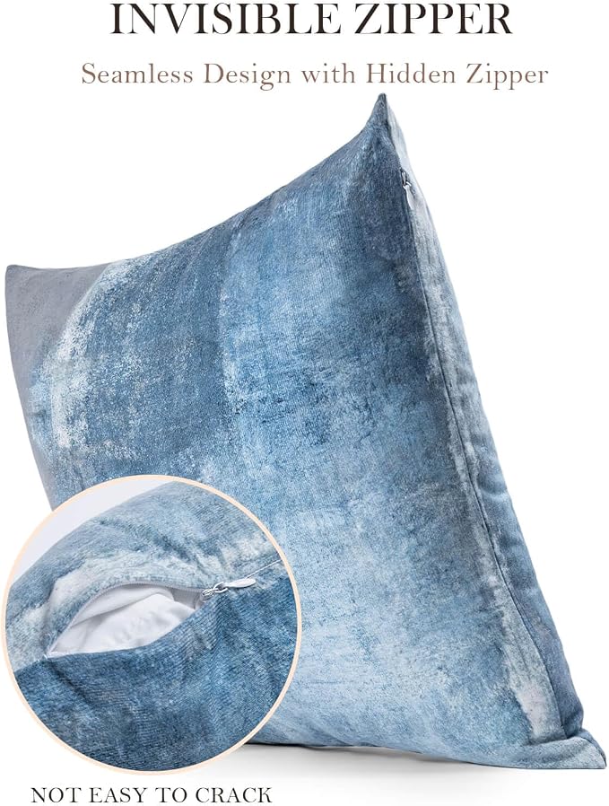 Set of 4 Blue and Grey Abstract Art Artwork Pillow Cover 18 x 18 Inch, Gallery Modern Decorative Throw Pillows Cushion Cover for Bedroom Sofa Living Room