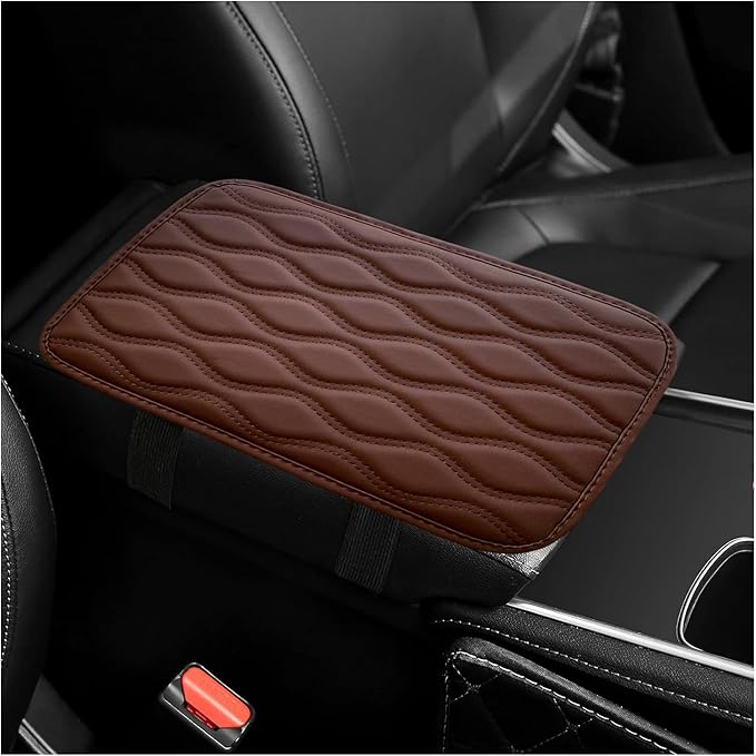 Car Center Console Pad, Waterproof PU Leather Auto Armrest Box Cover, Comfortable Vehicle Arm Rest Protector Cushion Pad for Car SUV, Universal Car Accessories (Coffee)