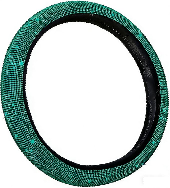 Bling Diamond Steering Wheel Cover, Universal Fit 14.5-15 Inch, Elastic No Inner Ring, All Season Car Decor(Green)