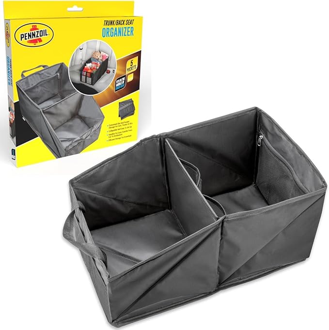 Pennzoil Back Seat Car Organizer Trunk Organizer For Car Accessories for Women and Men - Accessories For Your Car, SUV, Minivans - Bins And Storage Pockets For Grocery Shoppers, Parents & Pet Owners