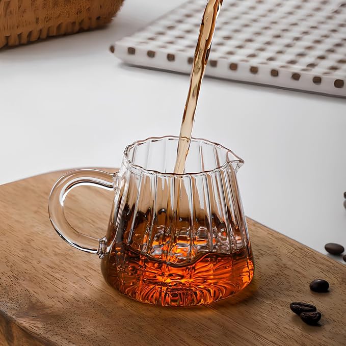 Glass Pitcher Elegant Shaped Glass Creamer Pitcher Tea Coffee Milk Creamer Creative Milk Frothing Frother Cup Jug (200 ml)