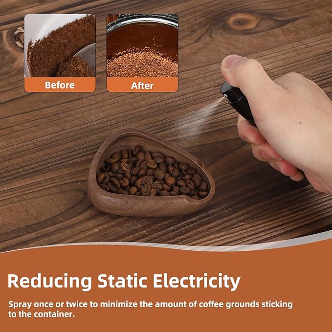 Coffee Bean Dosing Cup and Spray Bottle Set, Walnut Wood Bean Measuring Tray Espresso Accessories Tools Kit with RDT Static Reduction Spray Spritzer for Coffee Lovers Gift