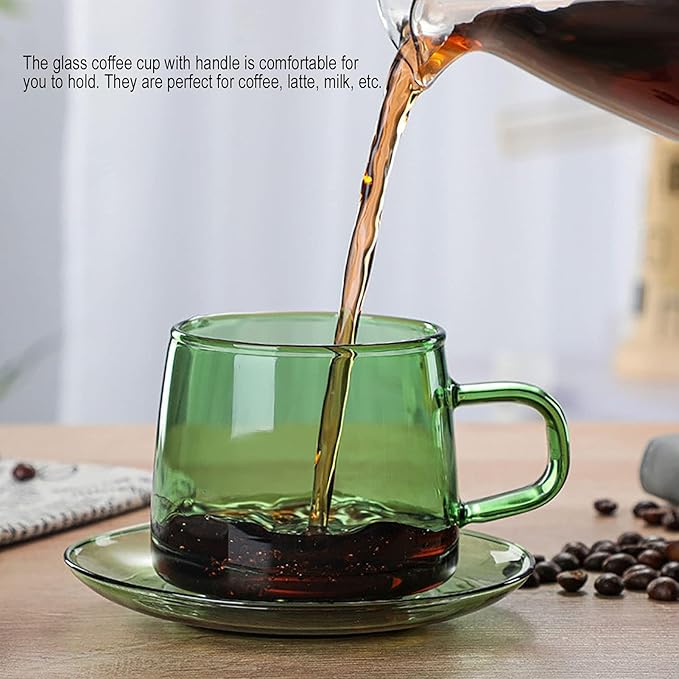 Double Walled Glass Coffee Mugs, Wide Mouth Clear Large Coffee Mug with Handles Espresso Cups for Latte, Cappuccino, Hot Chocolate, Tea and Juice(Green)